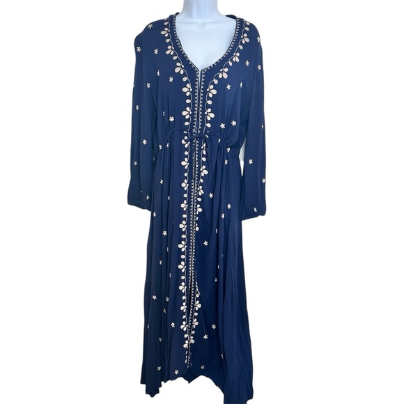 Natural Life Brae Embroidered Navy Midi Maxi Dress Size L - Picture 3 of 12